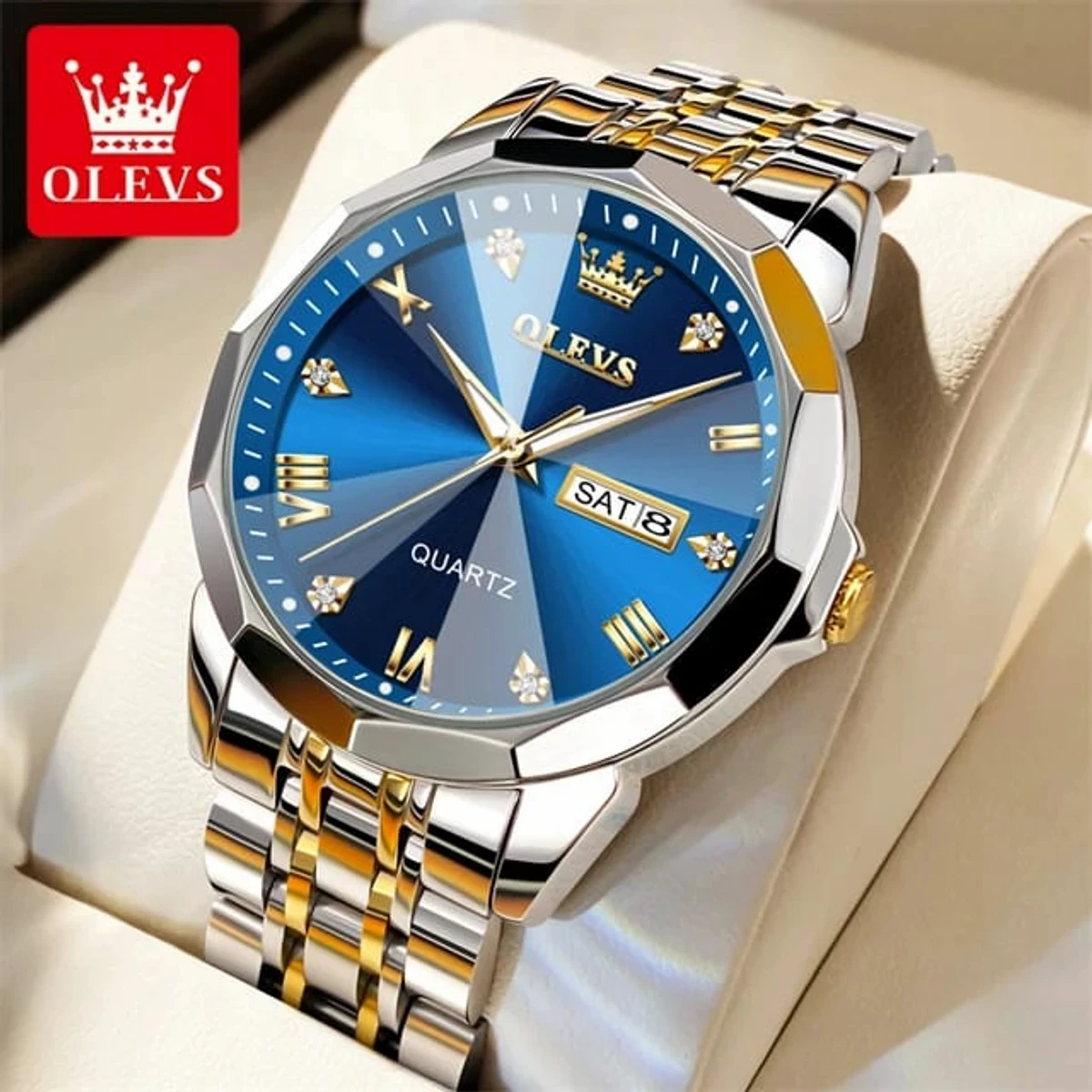 OLEVS MODEL 9931 Watch for Men Stainless Steel Watches - 9931 TOTON AR DIAL BLUE- MAN WATCH + এক পিস ব্যাটারি ফ্রি।