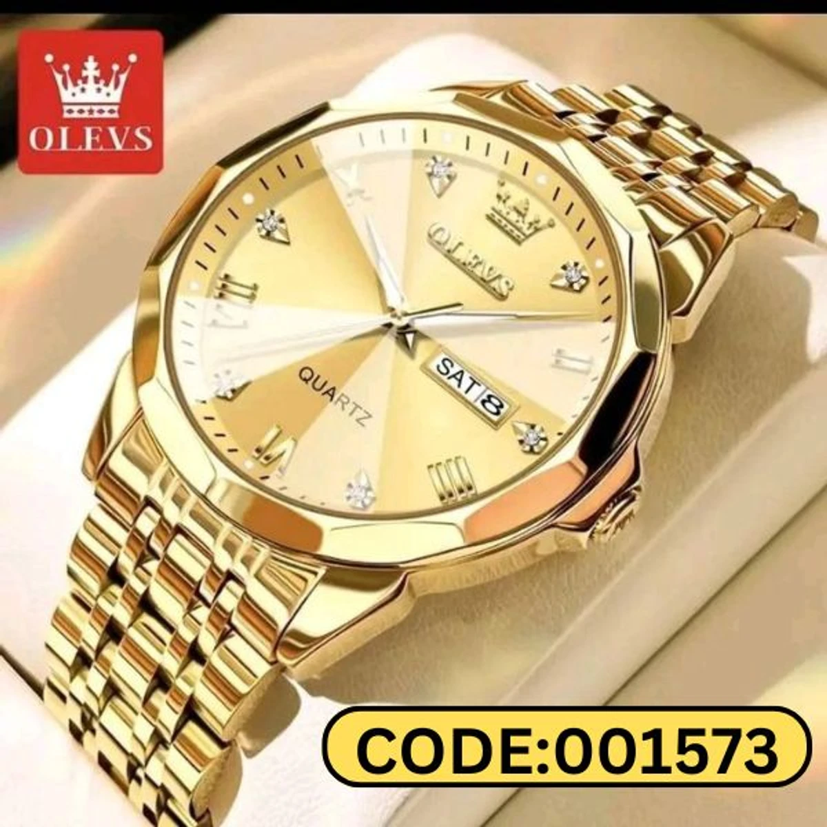 OLEVS MODEL 9931 Watch for Men Stainless Steel Watches - 9931 FULL GOLDEN- MAN WATCH - LOCK PUSH + এক পিস ব্যাটারি ফ্রি।
