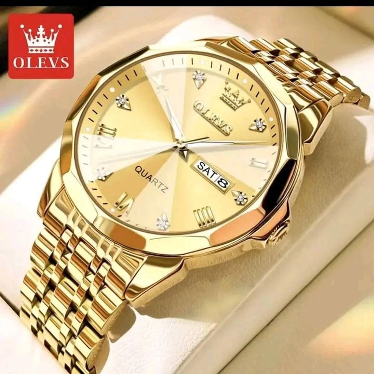 OLEVS MODEL 9931 Watch for Men Stainless Steel Watches - 9931 FULL GOLDEN- MAN WATCH - LOCK PUSH + এক পিস ব্যাটারি ফ্রি।