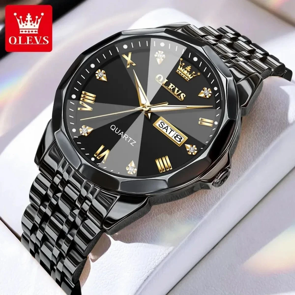 OLEVS MODEL 9931 Watch for Men Stainless Steel Watches - 9931 FULL BLACK WATCH- MAN WATCH - LOCK PUSH  + এক পিস ব্যাটারি ফ্রি।