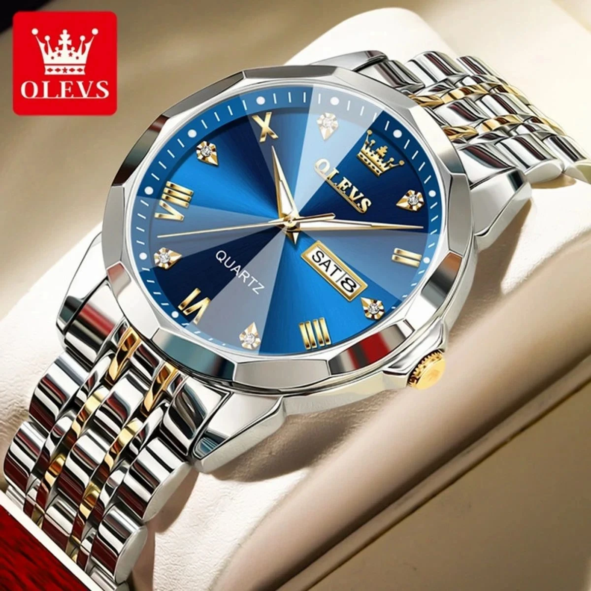 OLEVS MODEL 9931 Watch for Men Stainless Steel Watches - 9931 TOTON AR DIAL BLUE - MAN WATCH LOCK PUSH  + এক পিস ব্যাটারি ফ্রি।