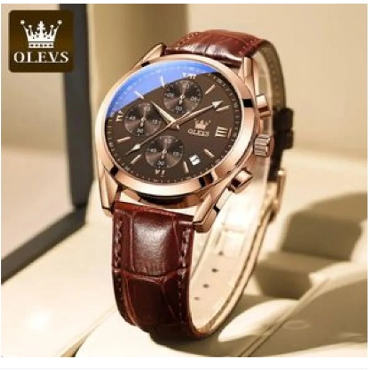 OLEVS WATCH MODEL 2872 FASHION WATCH FOR MEN BELT BROWN DIAL BROWN FOR MEN + এক পিস ব্যাটারি ফ্রি।