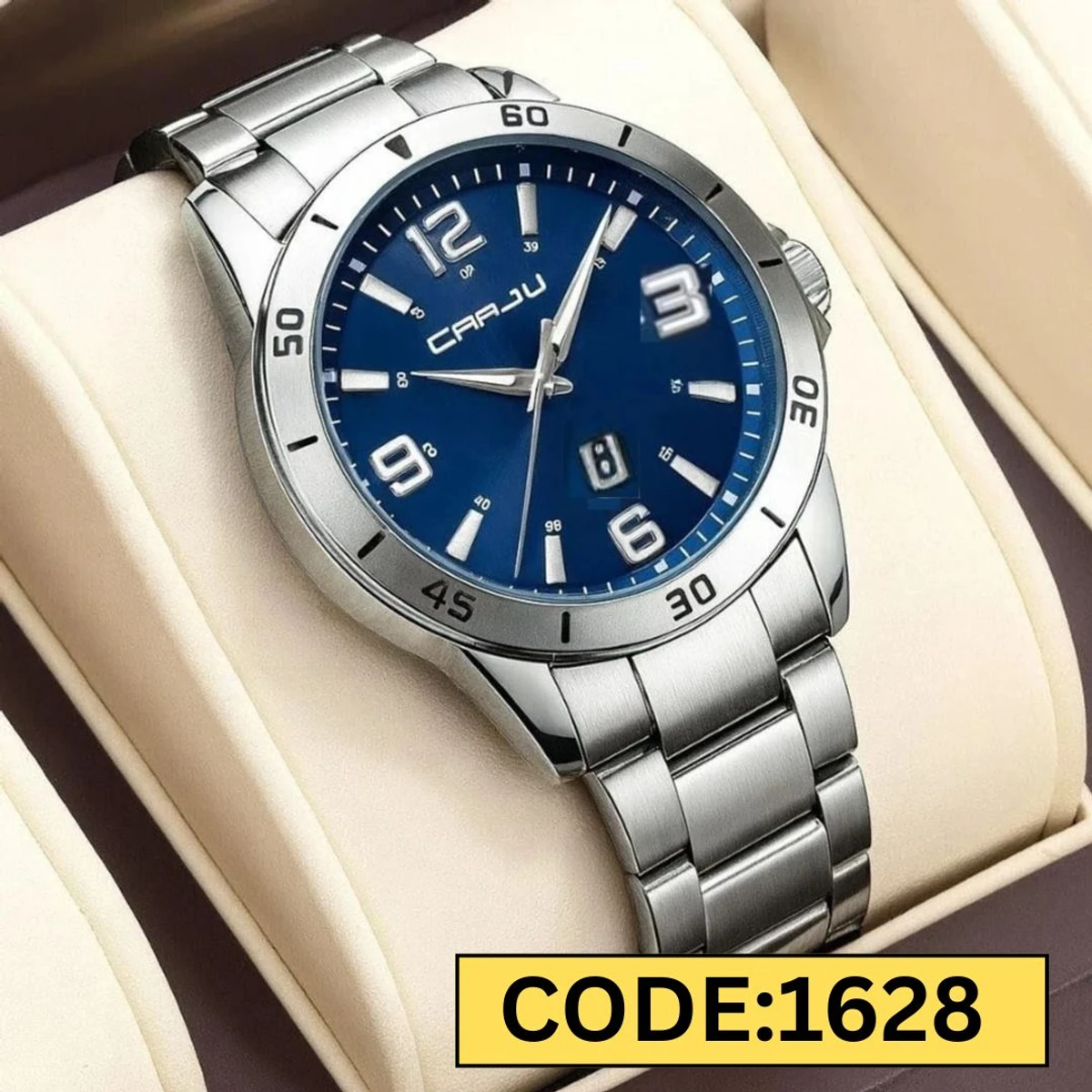 CRRJU MODEL  5003 Silver Chain Dial  Blue Cooler Man Watch  date shoho  Man’s Premium Quality Watch