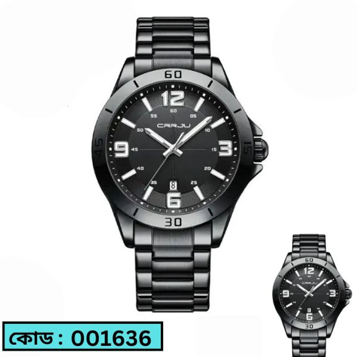 CRRJU MODEL 5003 Man’s Premium Quality Watch Full Black Cooler Man Watch date shoho + এক পিস ব্যাটারি ফ্রি।