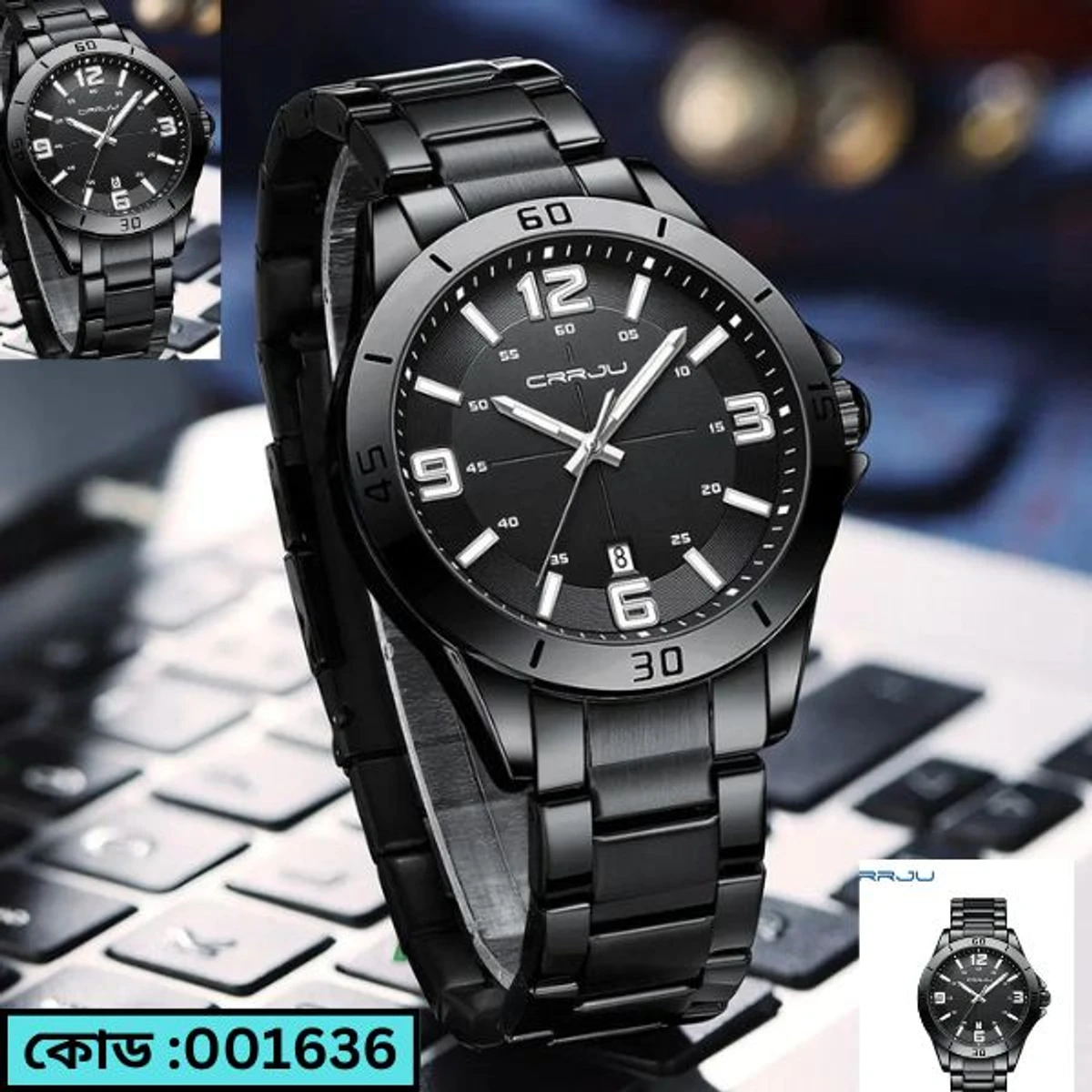 CRRJU MODEL 5003 Man’s Premium Quality Watch Full Black Cooler Man Watch date shoho + এক পিস ব্যাটারি ফ্রি।