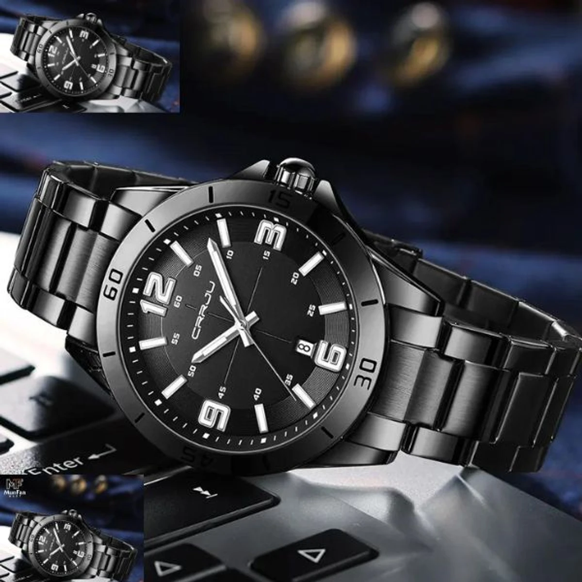 CRRJU MODEL 5003 Man’s Premium Quality Watch Full Black Cooler Man Watch date shoho + এক পিস ব্যাটারি ফ্রি।