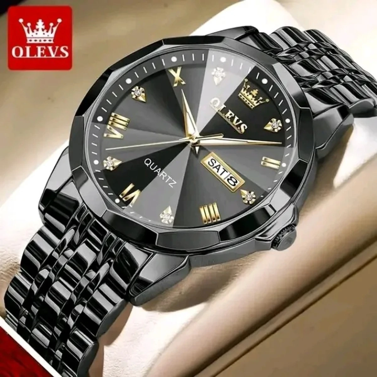OLEVS MODEL 9931 Watch for Men Stainless Steel Watches - 9931 FULL BLACK WATCH-  - LOCK PUSH + এক পিস ব্যাটারি ফ্রি।