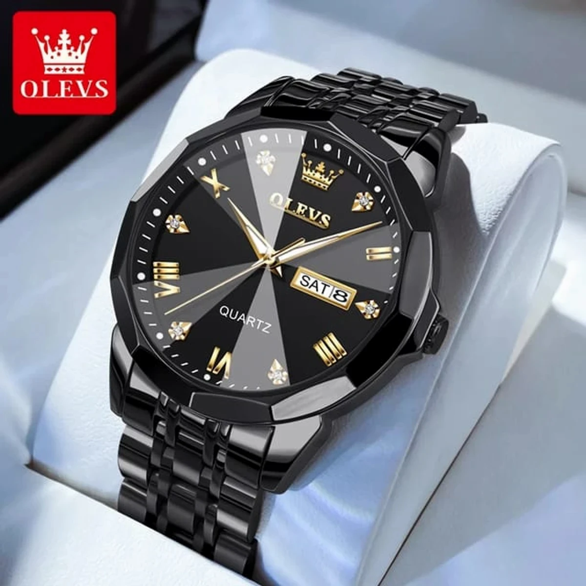 OLEVS MODEL 9931 Watch for Men Stainless Steel Watches - 9931 FULL BLACK WATCH-  - LOCK PUSH + এক পিস ব্যাটারি ফ্রি।