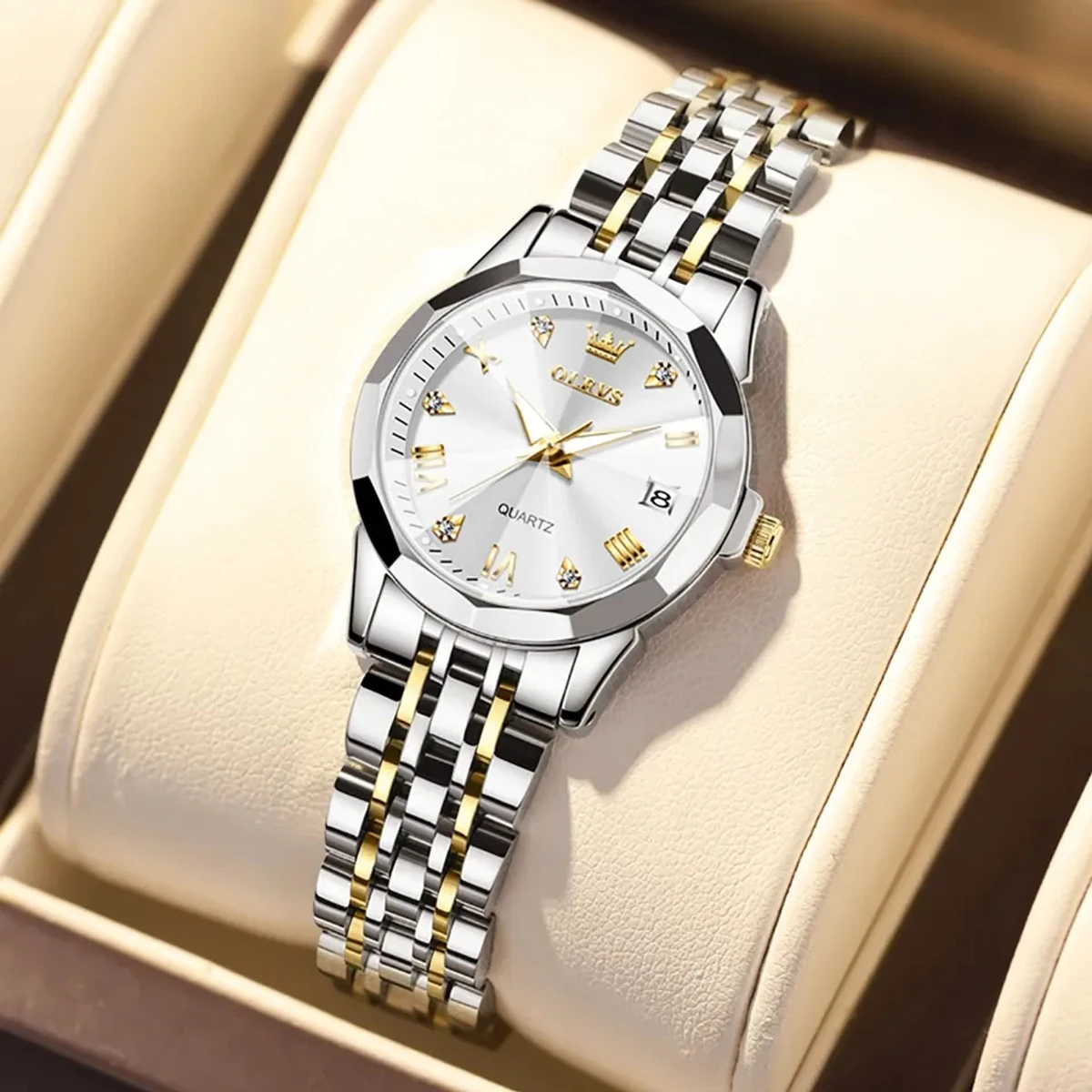 OLEVS MODEL 9931  TOTON AR DIAL WHITE WOMEN WATCH - PUSH LOCK + এক পিস ব্যাটারি ফ্রি।