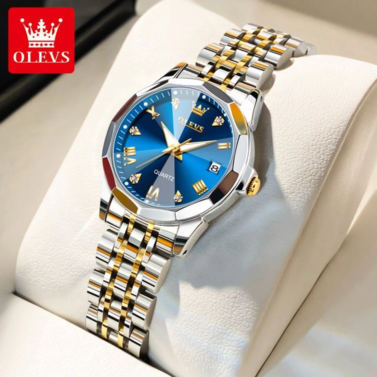OLEVS MODEL 9931  TOTON AR DIAL BLUE WOMEN WATCH - PUSH LOCK + এক পিস ব্যাটারি ফ্রি।