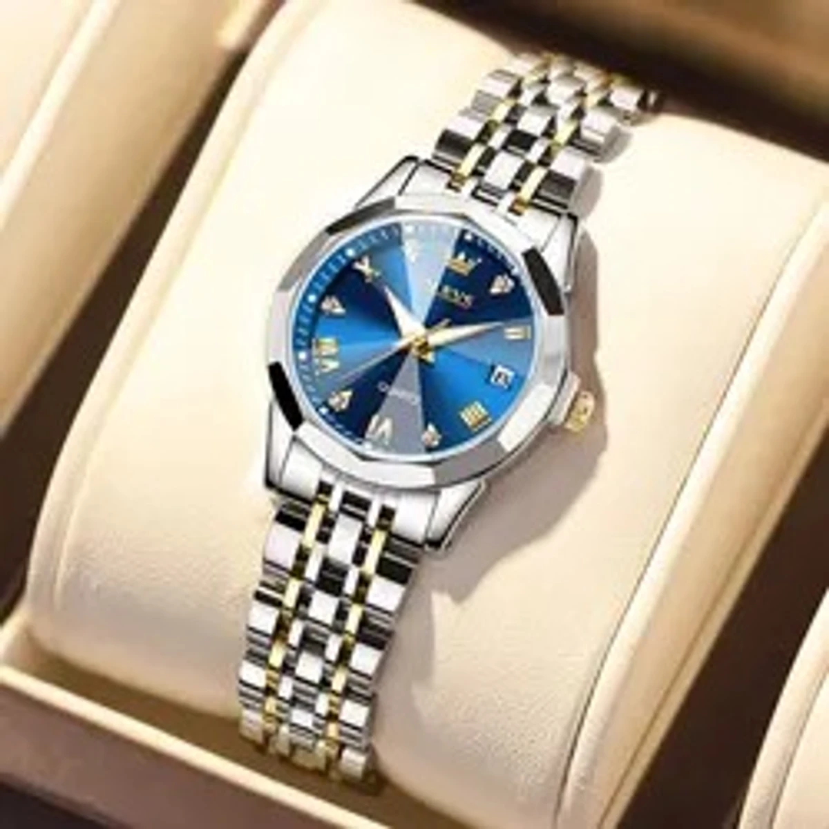 OLEVS MODEL 9931 TOTON AR DIAL BLUE WOMEN WATCH - PUSH LOCK + এক পিস ব্যাটারি ফ্রি।
