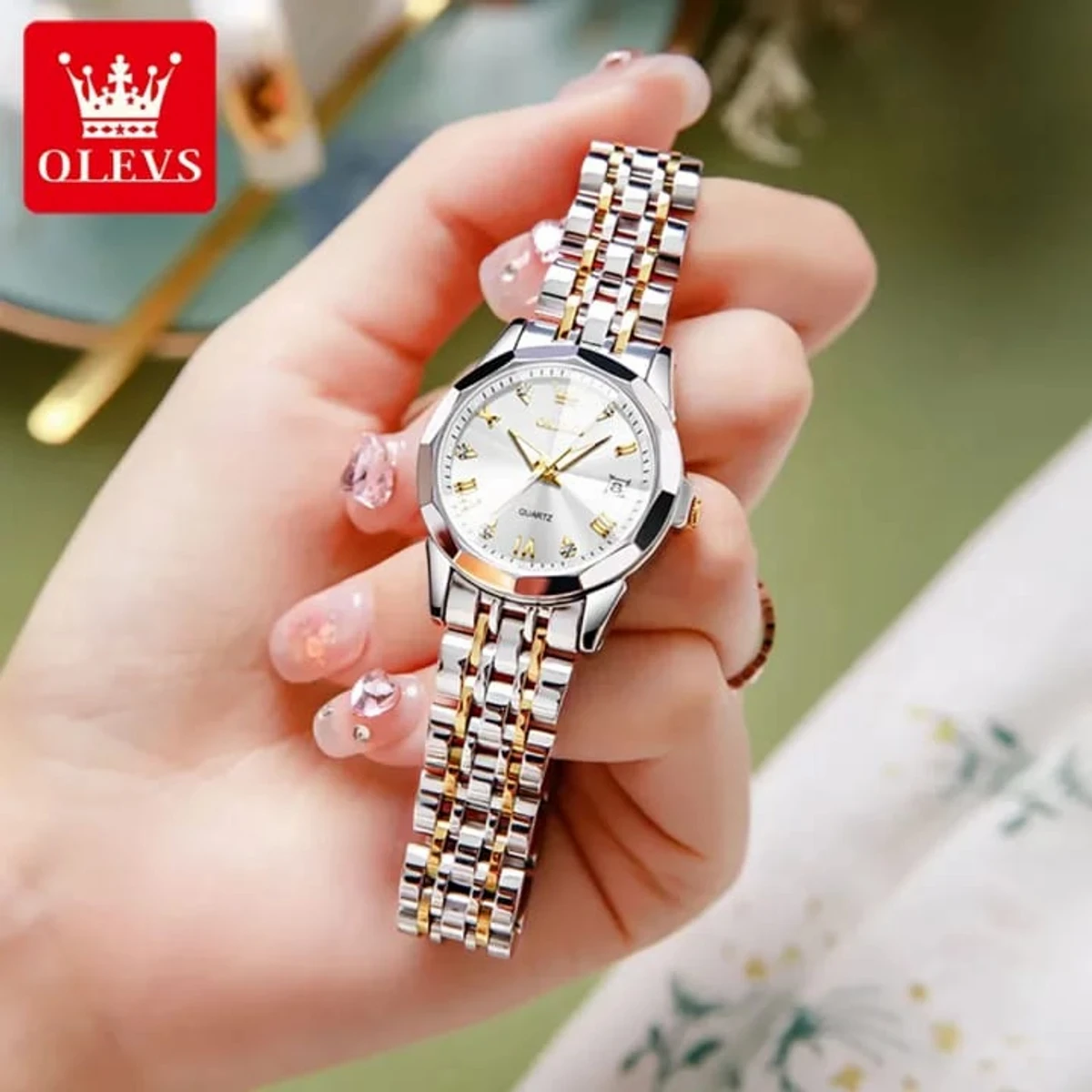 COMBO WATCH 2PS 2023 New Luxury OLEVS MODEL 9931 Watch for Men Stainless Steel Watches UNISEX TOTON AR DIAL WHITE COOLER WATCH + এক পিস ব্যাটারি ফ্রি।