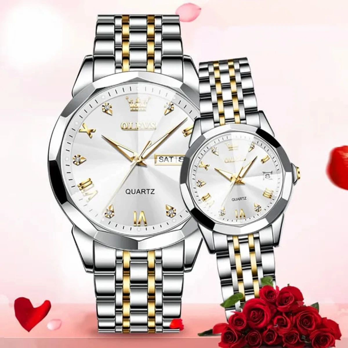 COMBO WATCH 2PS 2023 New Luxury OLEVS MODEL 9931 Watch for Men Stainless Steel Watches UNISEX TOTON AR DIAL WHITE COOLER WATCH + এক পিস ব্যাটারি ফ্রি।