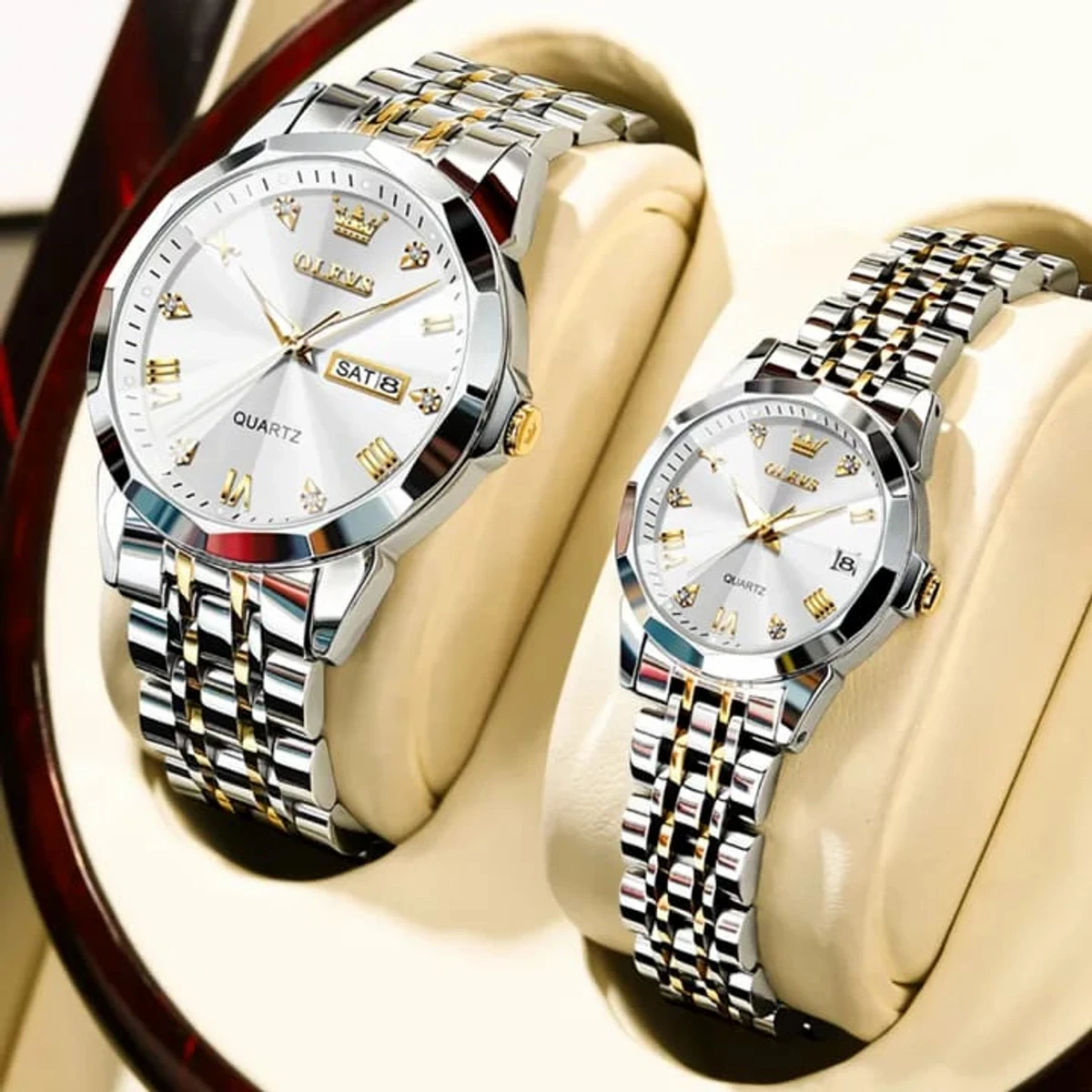 COMBO WATCH 2PS 2023 New Luxury OLEVS MODEL 9931 Watch for Men Stainless Steel Watches UNISEX TOTON AR DIAL WHITE  COOLER WATCH + এক পিস ব্যাটারি ফ্রি।