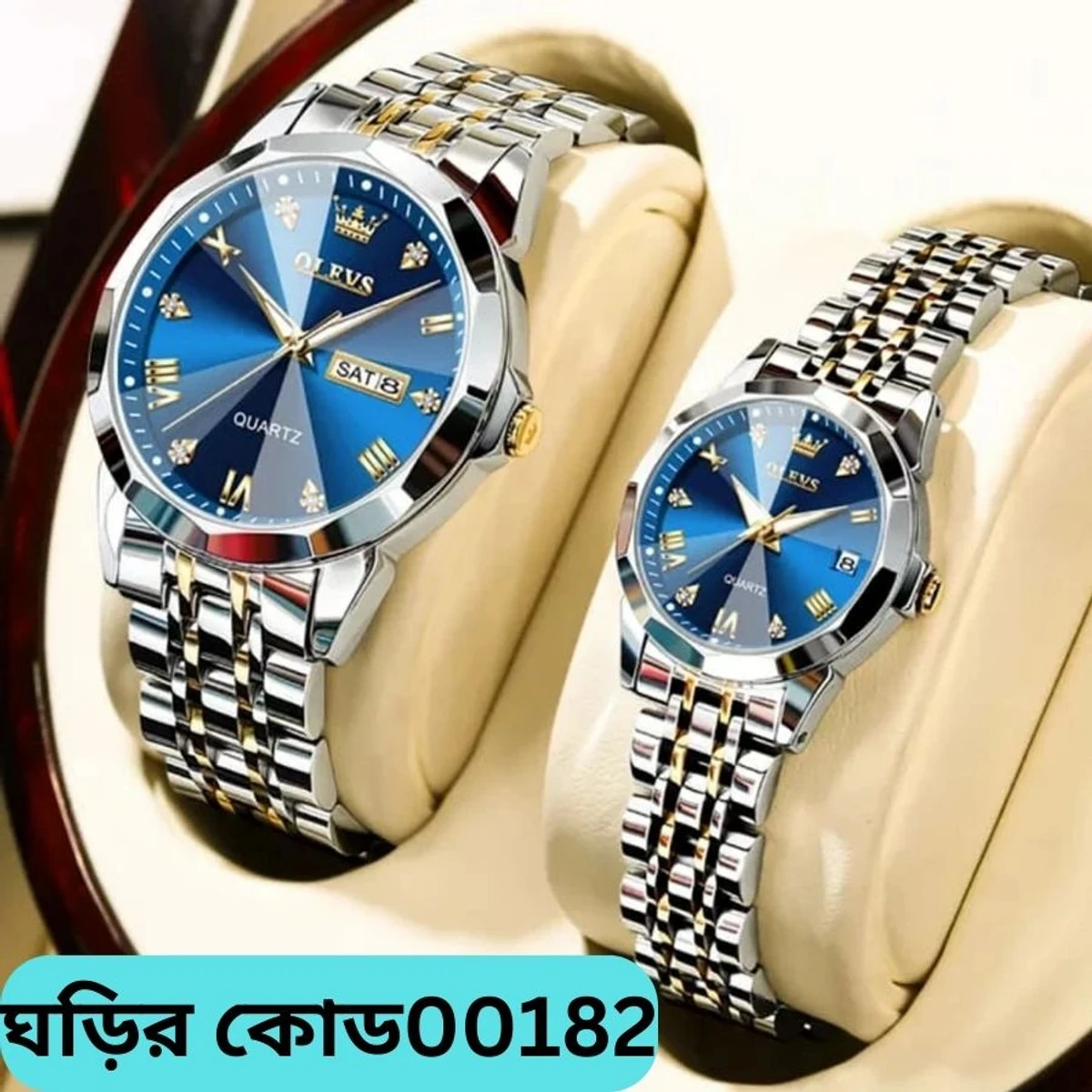 COMBO WATCH 2PS 2023 New Luxury OLEVS MODEL 9931 Watch for Men Stainless Steel Watches UNISEX TOTON AR DIAL BLUE  COOLER WATCH UNISEX  + এক পিস ব্যাটারি ফ্রি।