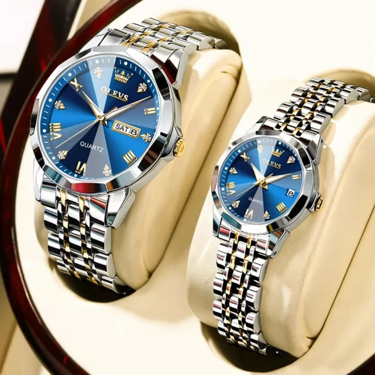 COMBO WATCH 2PS 2023 New Luxury OLEVS MODEL 9931 Watch for Men Stainless Steel Watches UNISEX TOTON AR DIAL BLUE  COOLER WATCH UNISEX  + এক পিস ব্যাটারি ফ্রি।