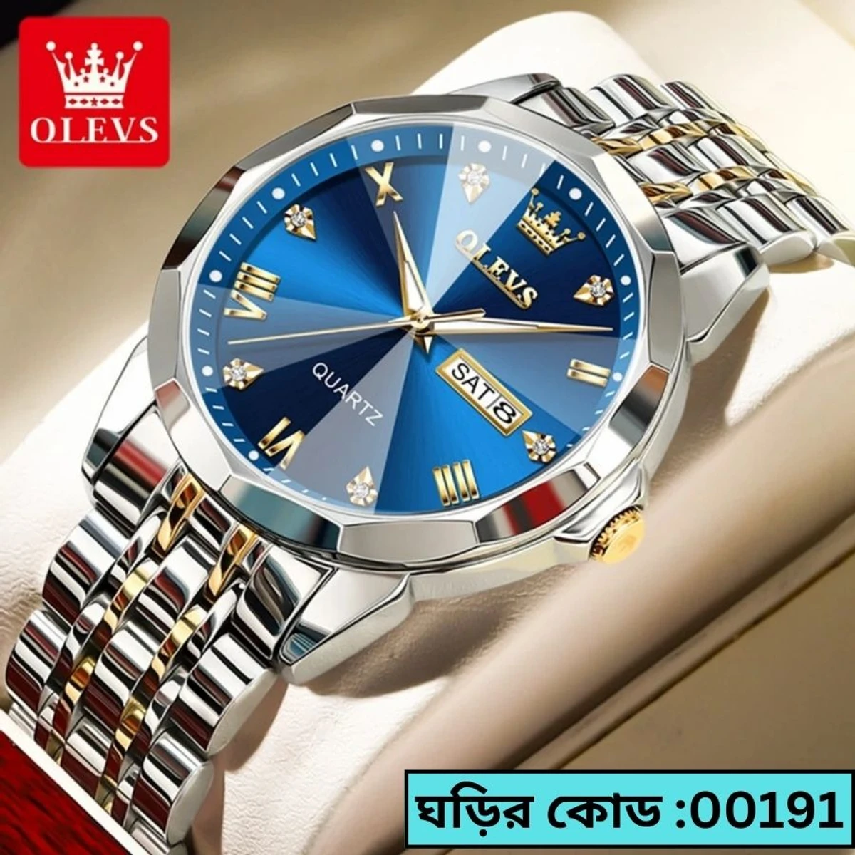 OLEVS MODEL 9931 Watch for Men Stainless Steel Watches - 9931 TOTON AR DIAL BLUE - MAN  WATCH  - LOCK PUSH