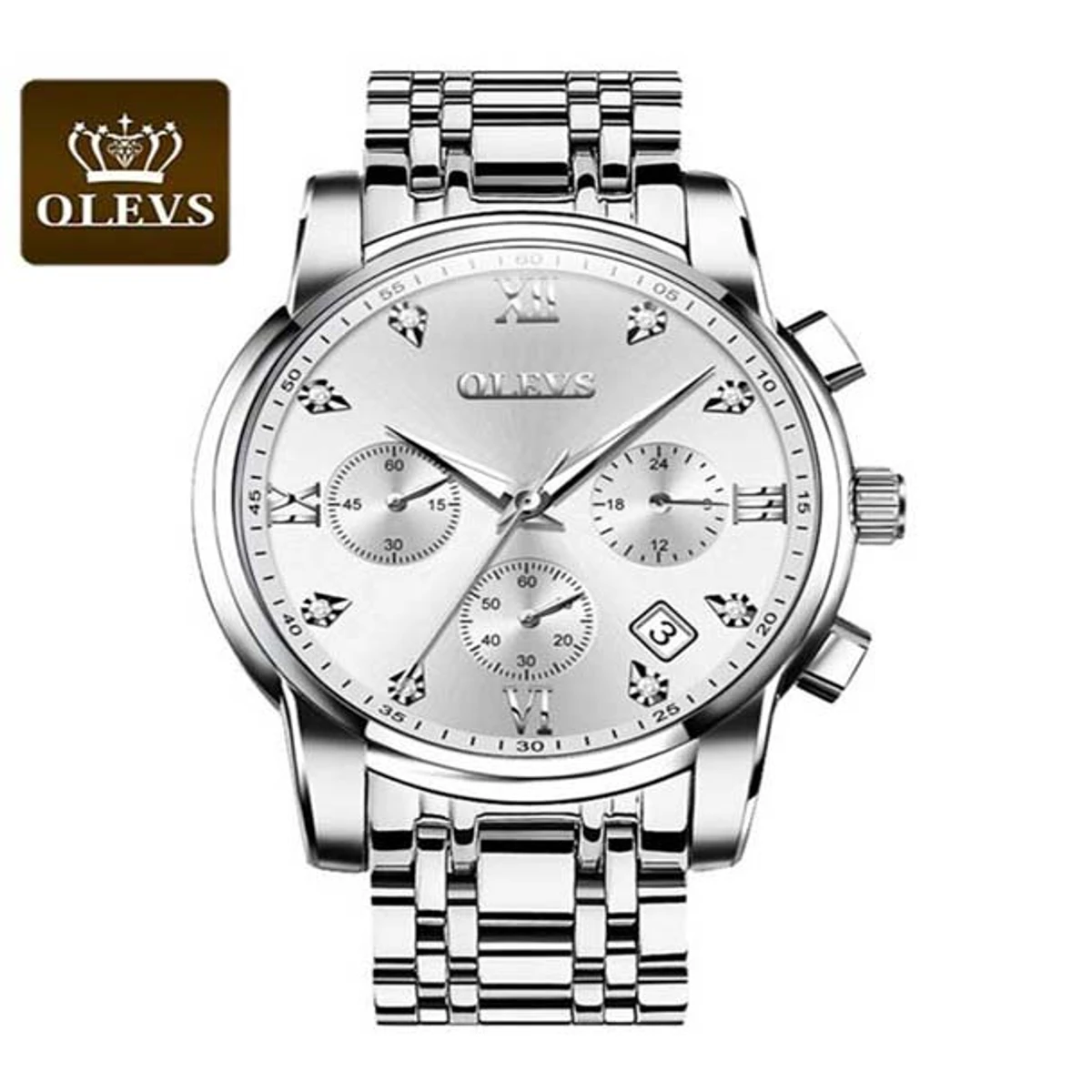 OLEVS MODEL 2858 Watch for Men Stainless Steel Watches - 2858 Full SILVER COOLER WATCH - MAN WATCH + এক পিস ব্যাটারি ফ্রি।