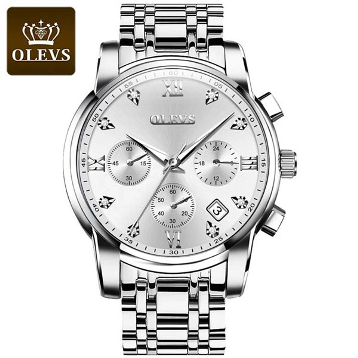 OLEVS MODEL 2858 Watch for Men Stainless Steel Watches - 2858 Full SILVER COOLER WATCH - MAN WATCH + এক পিস ব্যাটারি ফ্রি।