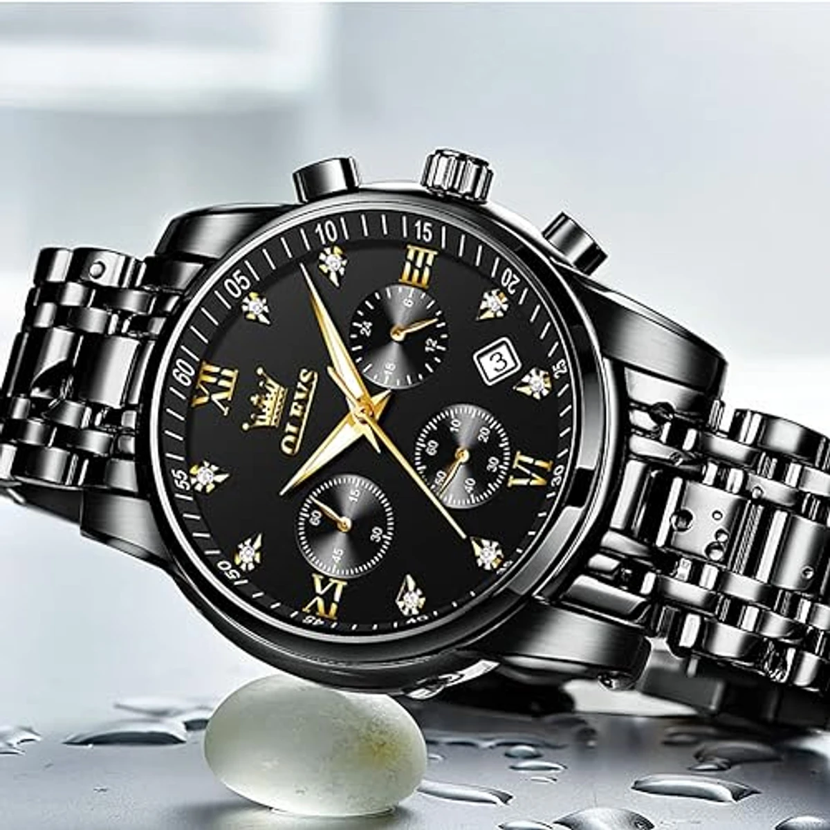OLEVS MODEL 2858 Watch for Men Stainless Steel Watches - 2858 Full BLACK COOLER WATCH - MAN WATCH  + এক পিস ব্যাটারি ফ্রি।