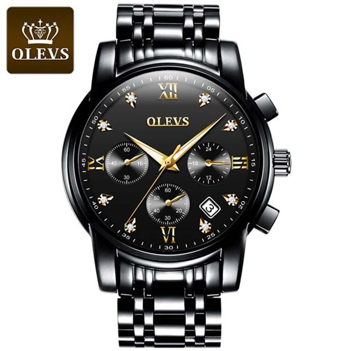 OLEVS MODEL 2858 Watch for Men Stainless Steel Watches - 2858 Full BLACK COOLER WATCH - MAN WATCH + এক পিস ব্যাটারি ফ্রি।