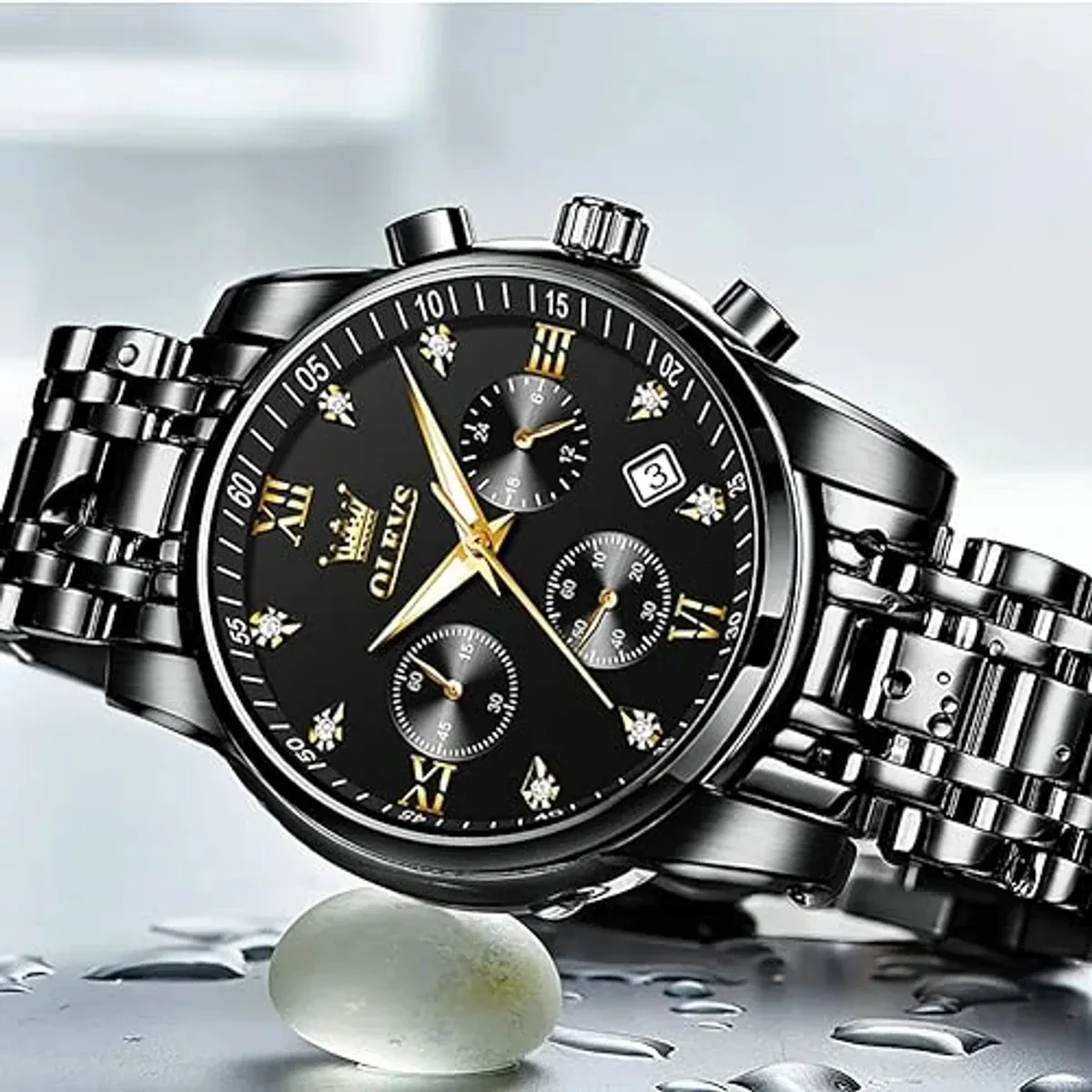 OLEVS WATCH  MODEL  2858 Full BLACK COOLER WATCH FOR  MAN + এক পিস ব্যাটারি ফ্রি।