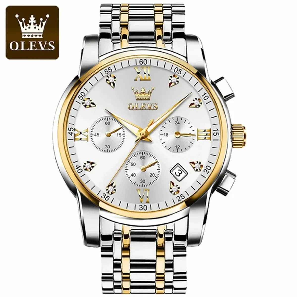 OLEVS WATCH  MODEL  2858 TOTON AR DIAL WHITE ROUND GOLDEN   COOLER WATCH + এক পিস ব্যাটারি ফ্রি।