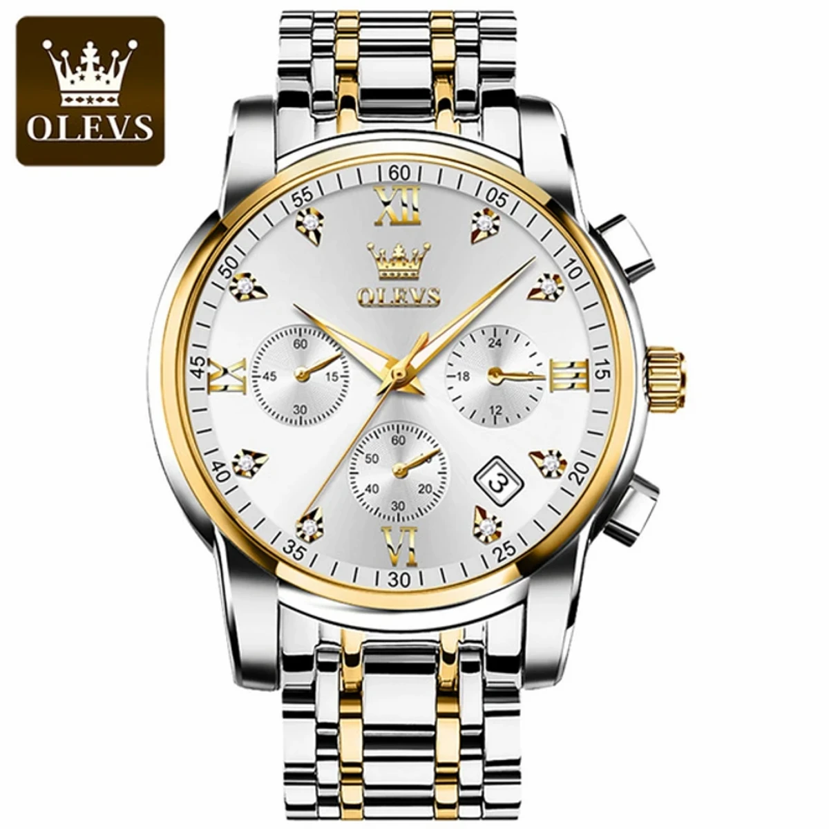 OLEVS MODEL 2858 Watch for Men Stainless Steel Watches - 2858 TOTON AR DIAL WHITE ROUND GOLDEN COOLER WATCH - MAN WATCH + এক পিস ব্যাটারি ফ্রি।