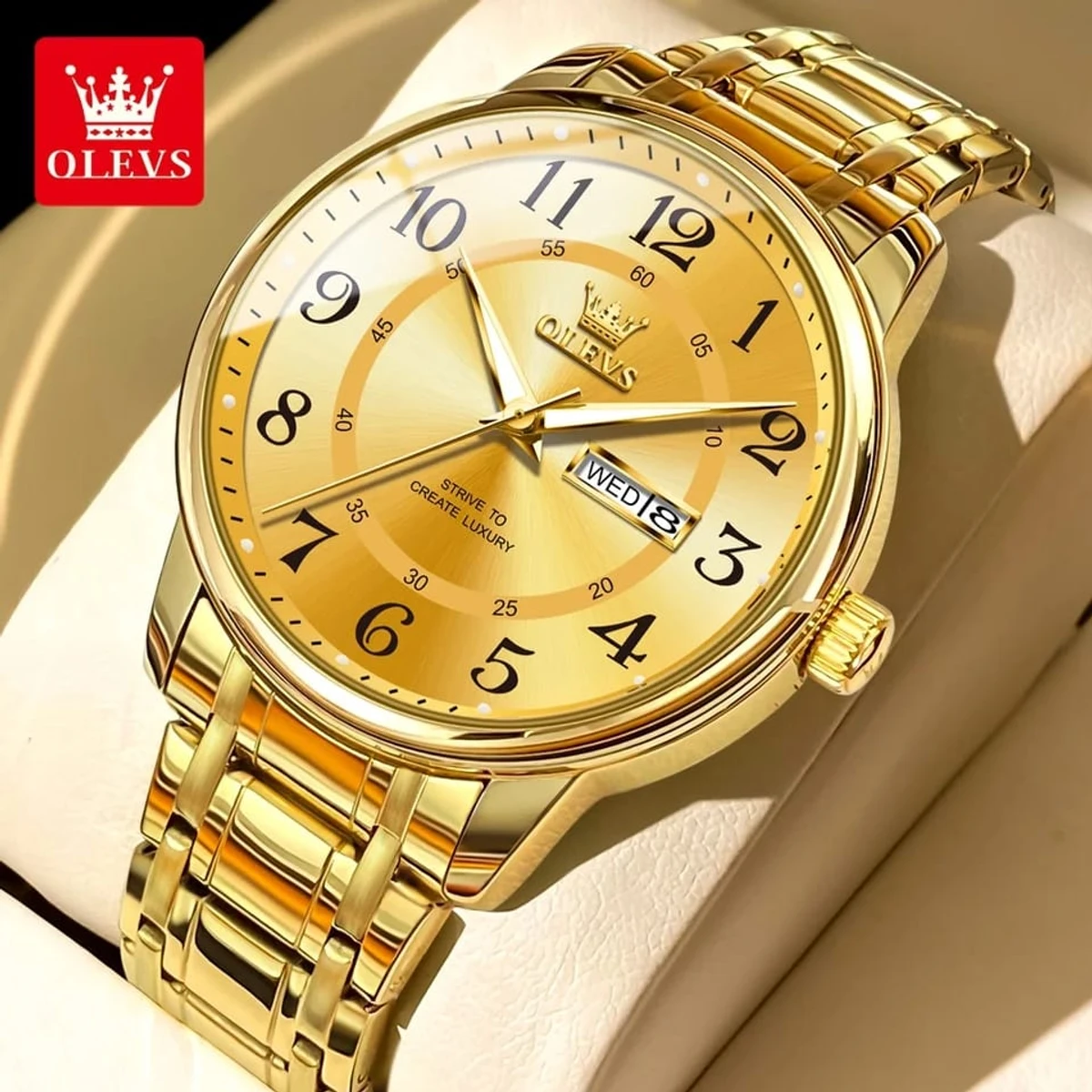 OLEVS MODEL 2891 Watch for Men Stainless Steel Watches - 2891 FULL  GOLDEN COOLER  - MAN WATCH + এক পিস ব্যাটারি ফ্রি।