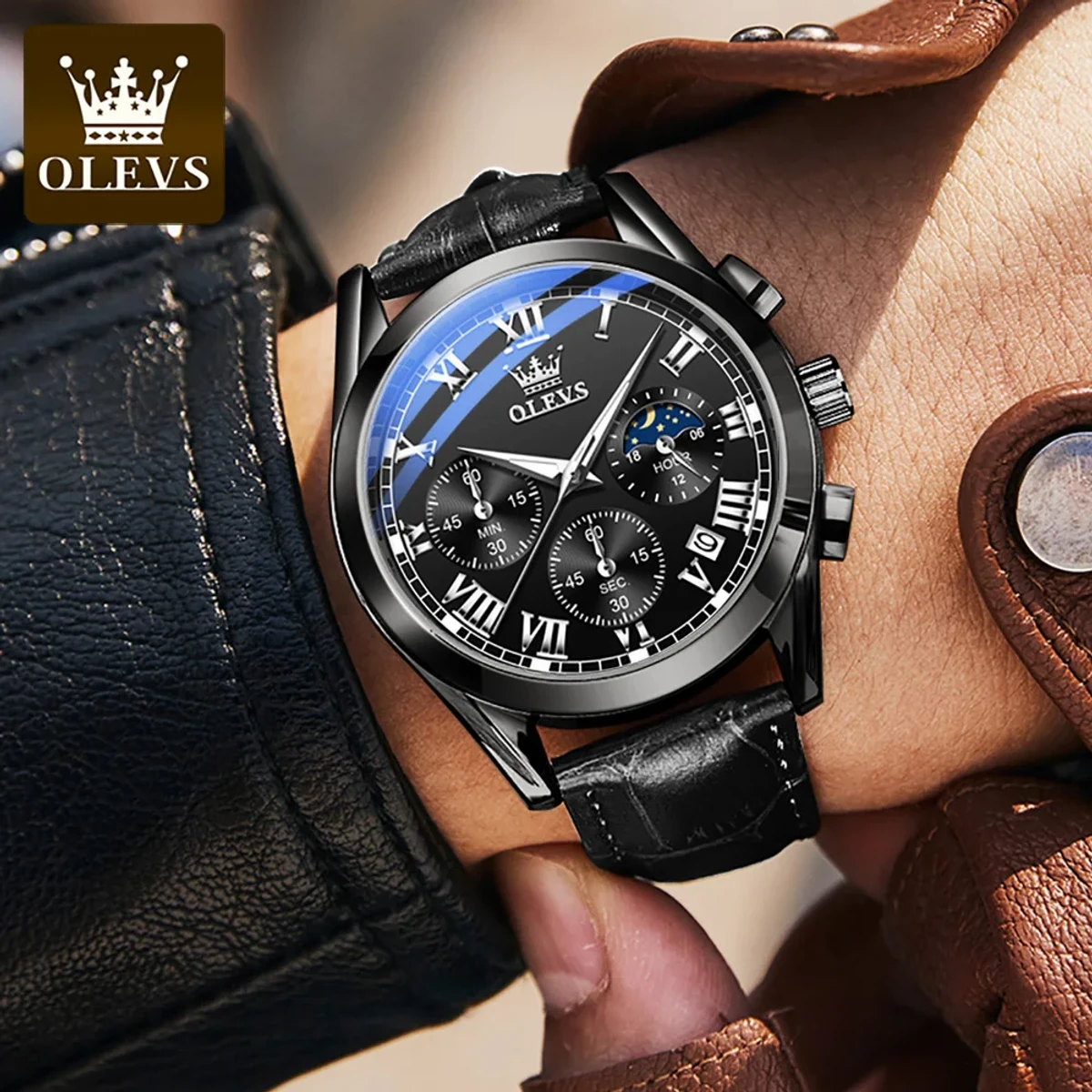 OLEVS WATCH MODEL 2871 FASHION WATCH FOR MEN FULL BLACK COOLER WATCH FOR MEN + এক পিস ব্যাটারি ফ্রি।