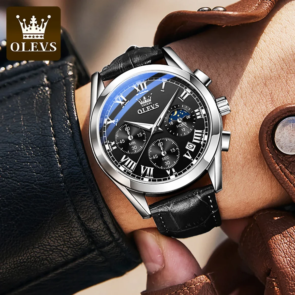 OLEVS WATCH MODEL 2871 FASHION WATCH FOR MEN BELT BLACK DIAL BLACK COOLER WATCH FOR MEN