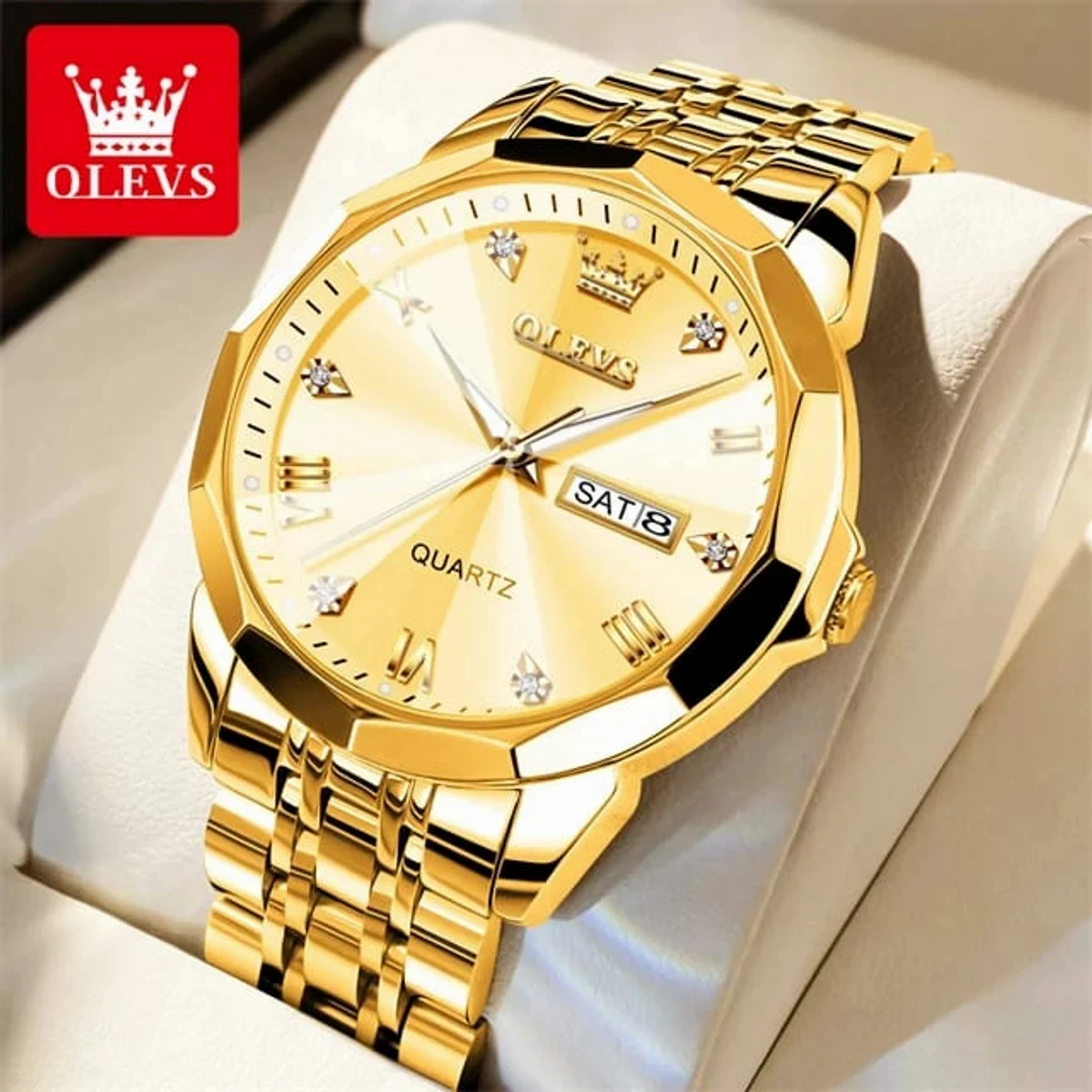 OLEVS MODEL 9931 Watch for Men Stainless Steel Watches - 9931 FULL GOLDEN- MAN WATCH - LOCK PUSH  + এক পিস ব্যাটারি ফ্রি।