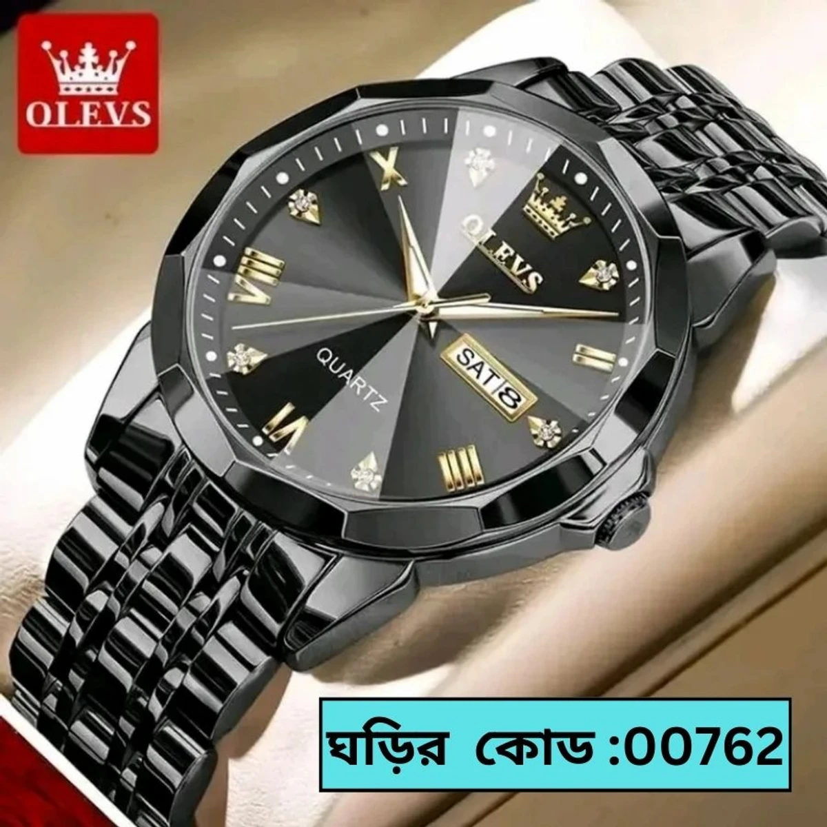 OLEVS MODEL 9931 Watch for Men Stainless Steel Watches - 9931 FULL BLACK WATCH- MAN WATCH -  LOCK PUSH + এক পিস ব্যাটারি ফ্রি।