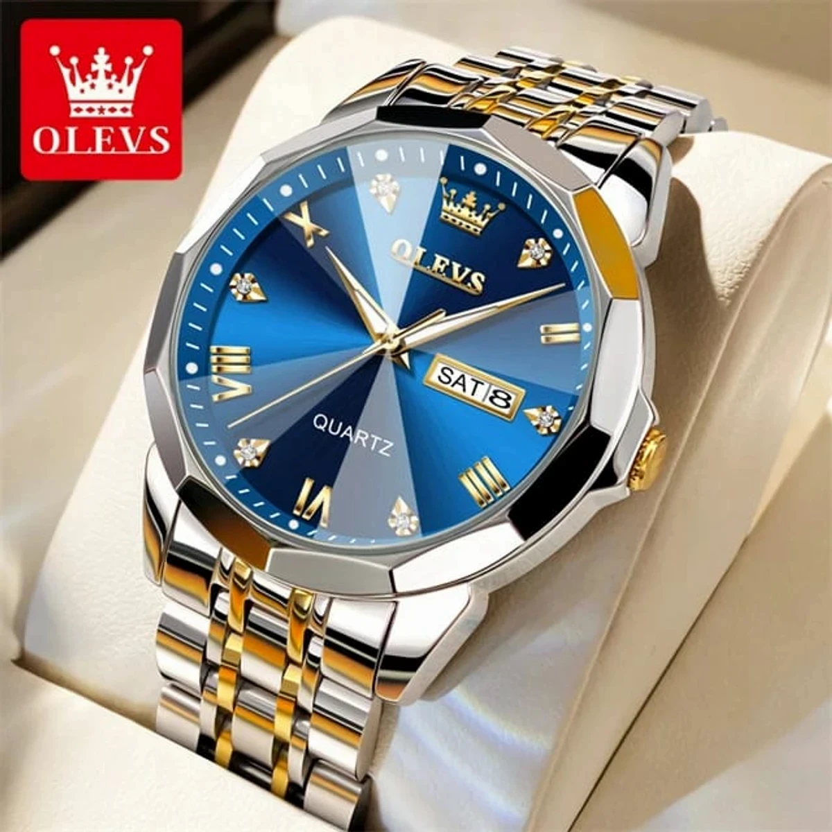 OLEVS MODEL 9931 Watch for Men Stainless Steel Watches - 9931 TOTON AR DIAL BLUE - MAN WATCH - LOCK PUSH + এক পিস ব্যাটারি ফ্রি।