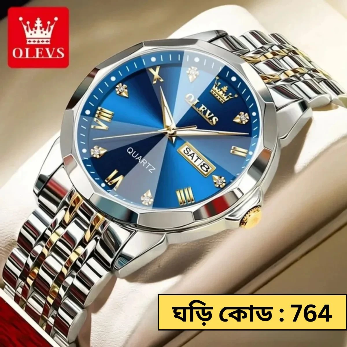 OLEVS WATCH MODEL 9931  TOTON AR DIAL BLUE - MAN WATCH - LOCK PUSH