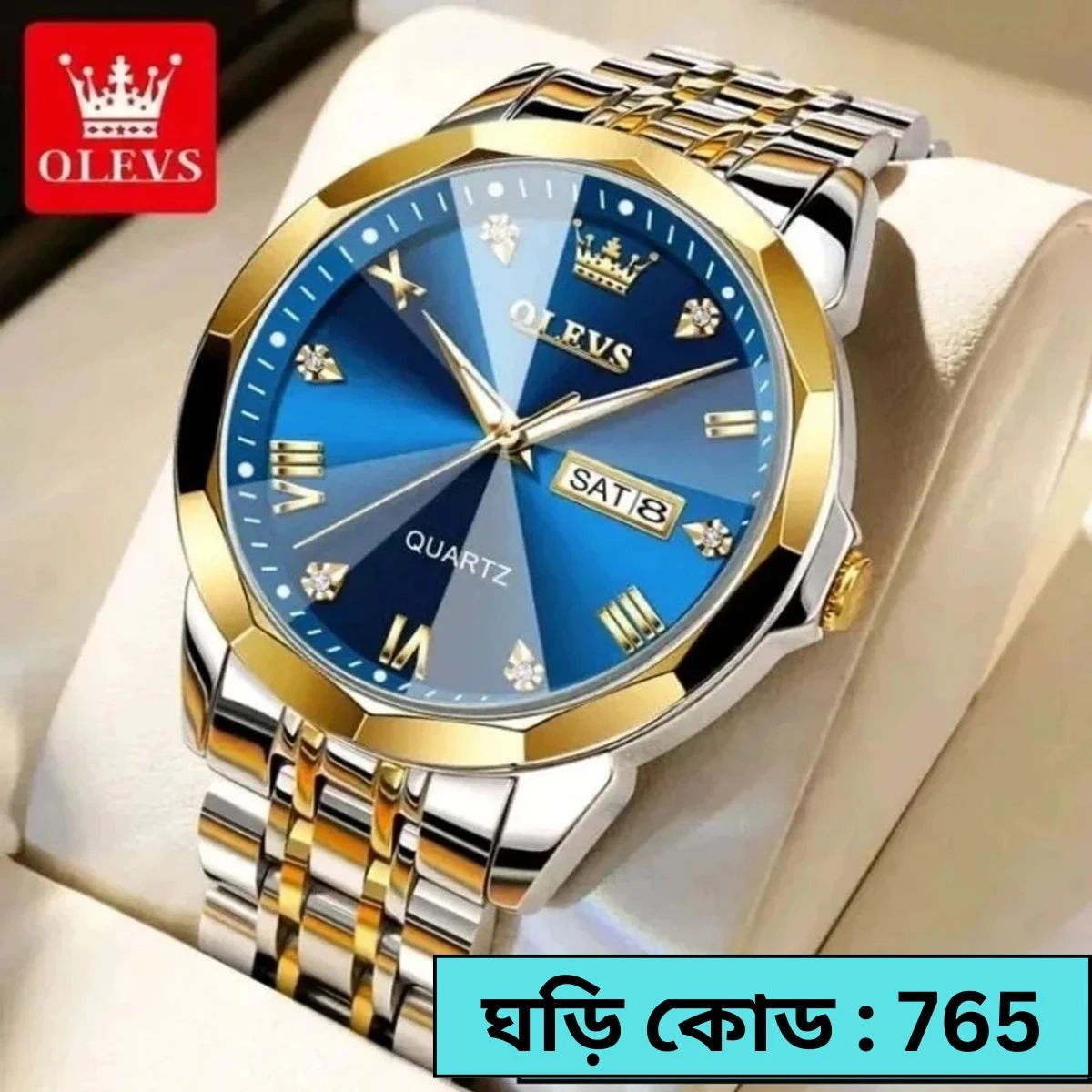 OLEVS MODEL 9931 Watch TOTON AR DIAL BLUE ROUND GOLDEN  COLOUR - - MAN WATCH -  LOCK PUSH