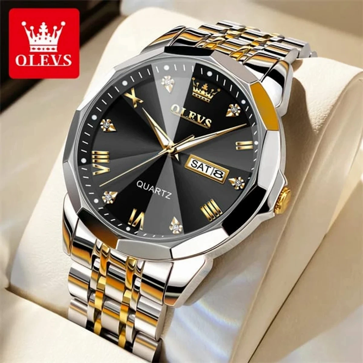 OLEVS MODEL 9931 Watch for Men TOTON AR DIAL BLACK- MAN WATCH -  LOCK PUSH + এক পিস ব্যাটারি ফ্রি।