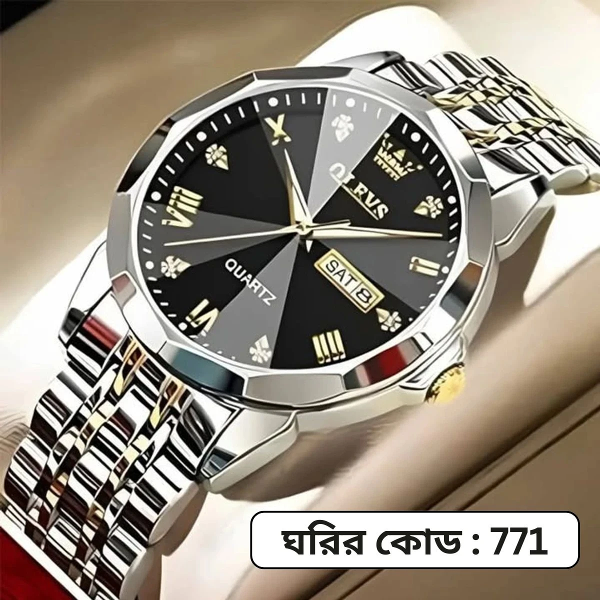 OLEVS MODEL 9931 Watch for Men TOTON AR DIAL BLACK- MAN WATCH -  LOCK PUSH