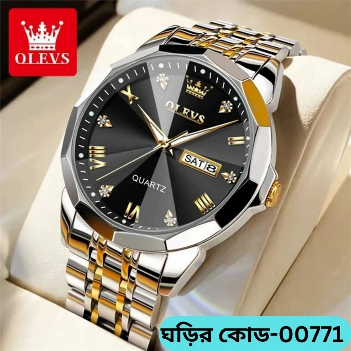 OLEVS MODEL 9931 Watch for Men TOTON AR DIAL BLACK- MAN WATCH -  LOCK PUSH + এক পিস ব্যাটারি ফ্রি।