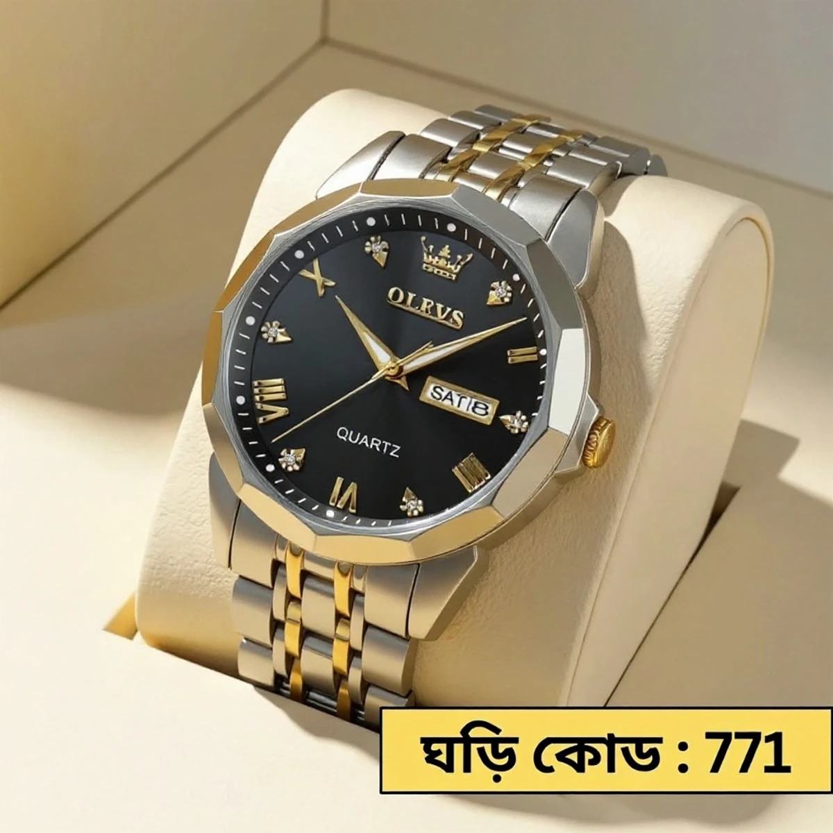 OLEVS MODEL 9931 Watch for Men TOTON AR DIAL BLACK- MAN WATCH -  LOCK PUSH