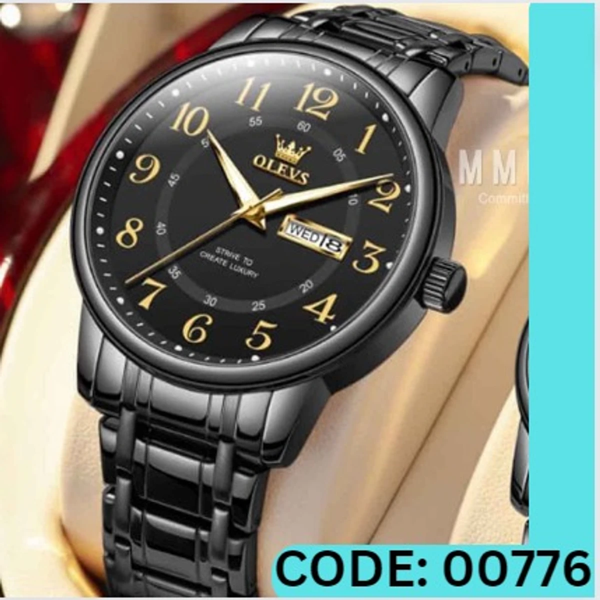 OLEVS MODEL 2891 Watch for Men Stainless Steel Watches - 2891 FULL  BLACK  COOLER - MAN WATCH + এক পিস ব্যাটারি ফ্রি।