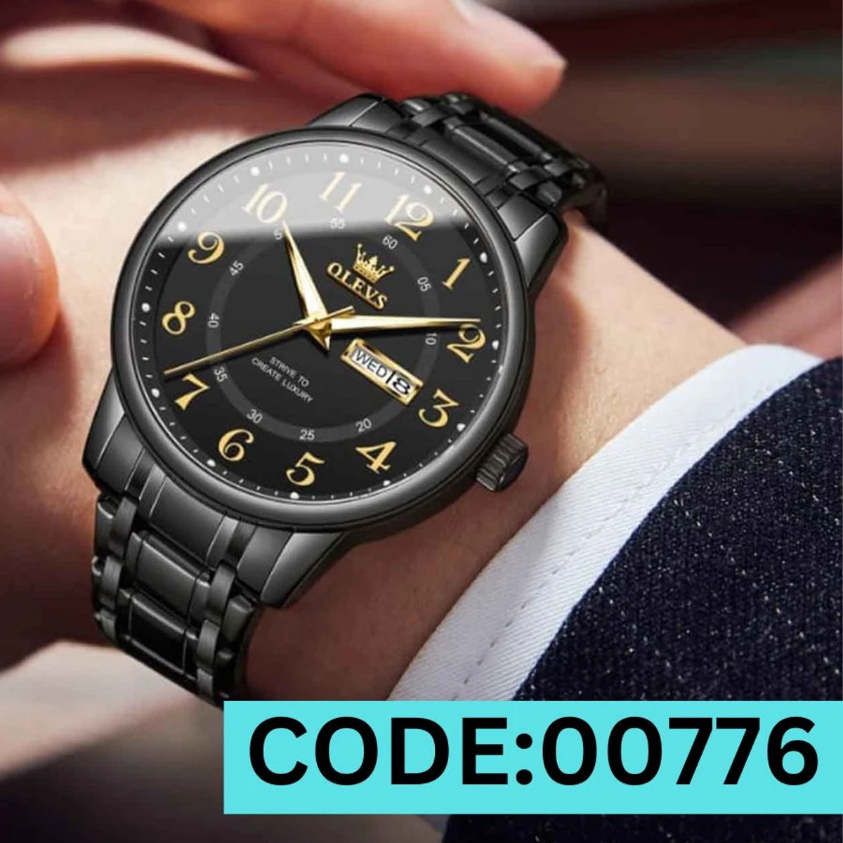 OLEVS MODEL 2891 Watch for Men Stainless Steel Watches - 2891 FULL  BLACK  COOLER - MAN WATCH + এক পিস ব্যাটারি ফ্রি।