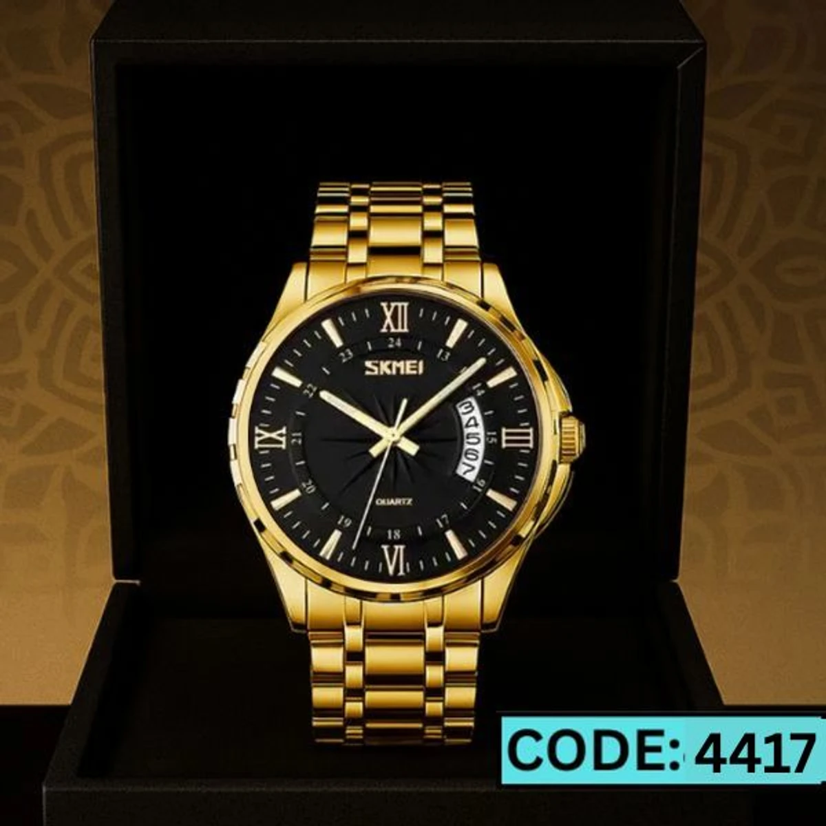 SKMEI WATCH MODEL 9069 GOLDEN CHAIN DIAL BLACK COLOUR WATCH FOR MAN