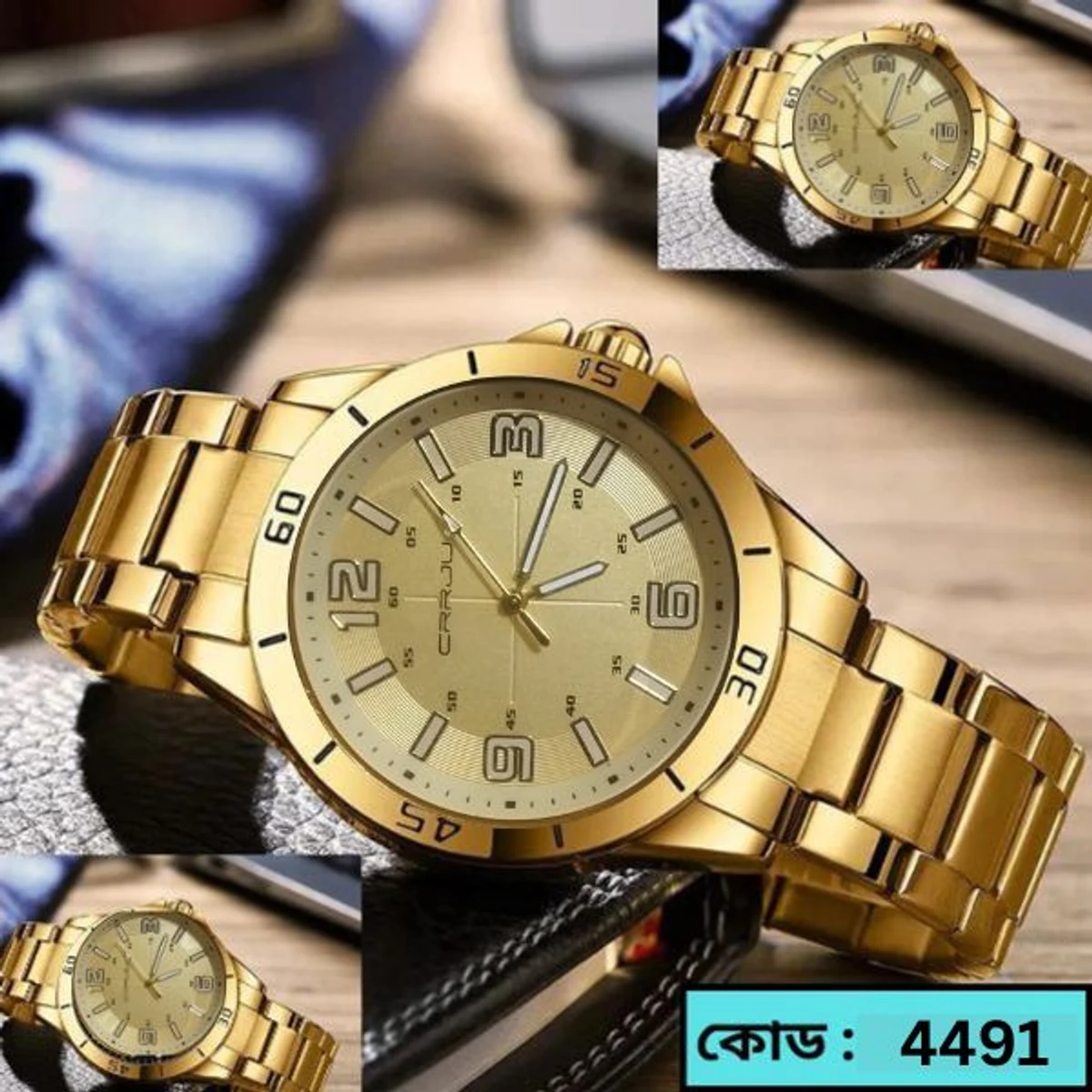 CRRJU MODEL 5003 Man’s Premium Quality Watch Full Golden  Cooler Man Watch + এক পিস ব্যাটারি ফ্রি।