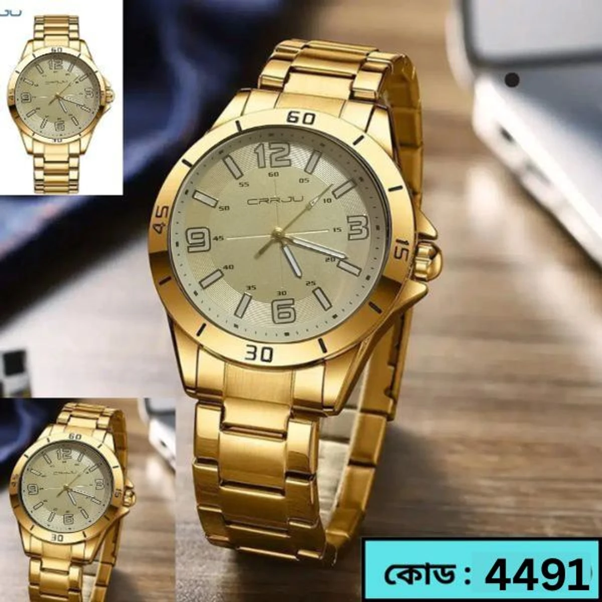 CRRJU MODEL 5003 Man’s Premium Quality Watch Full Golden  Cooler Man Watch + এক পিস ব্যাটারি ফ্রি।