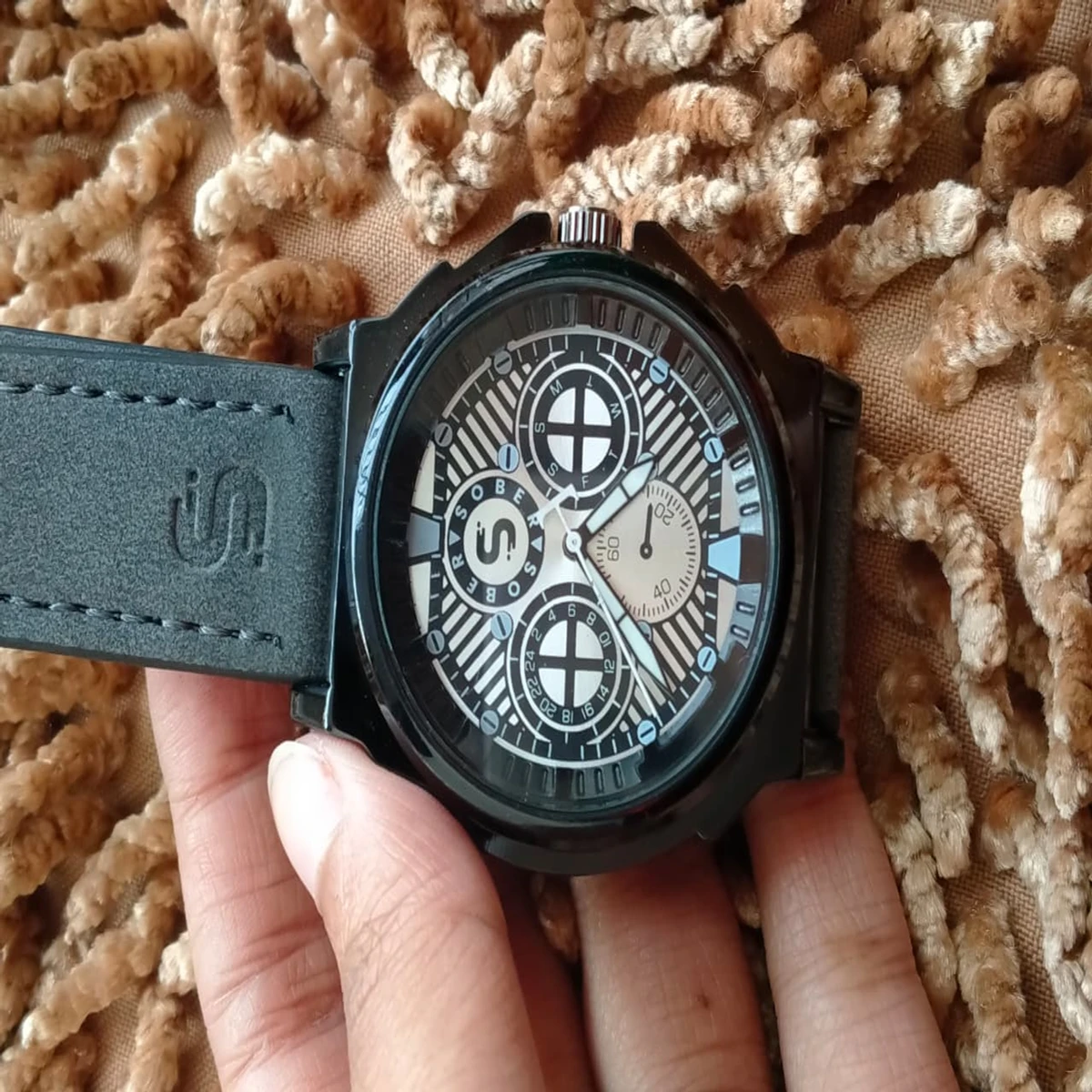 Sober Watch Model 990 Premium Watch  Belt Ash Dial White Colour Watch For Man