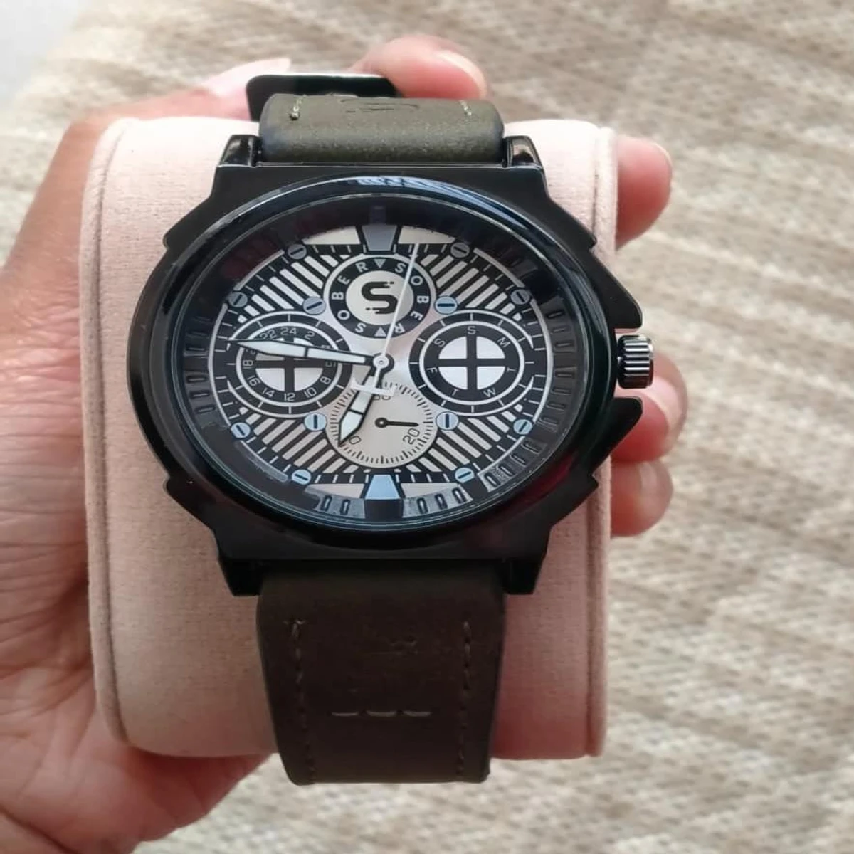 Sober Watch Model 990 Premium Watch Belt Olive Dial White Colour Watch For Man