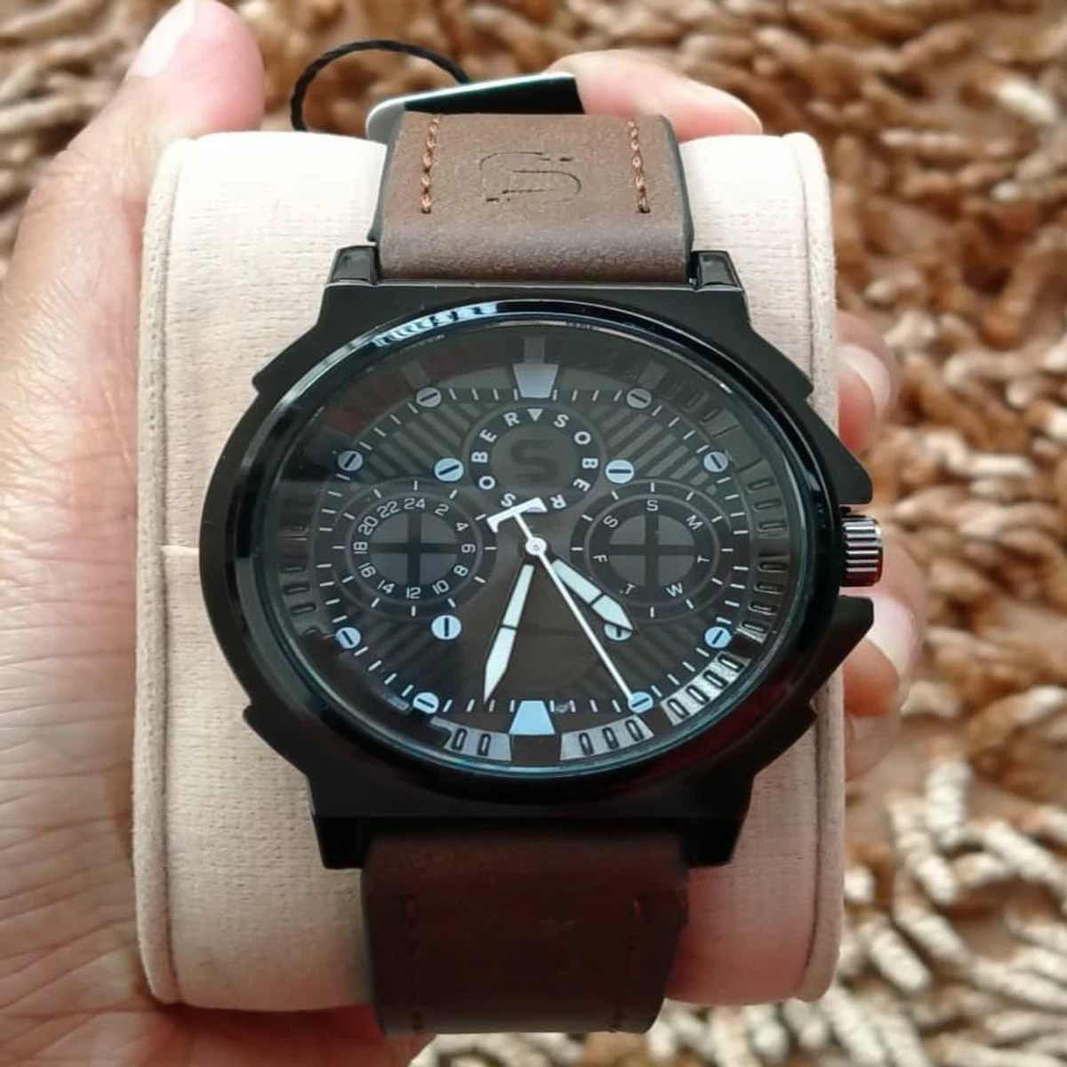 Sober Watch Model 990 Premium Watch Belt Coffee Dial Black Colour Watch For Man