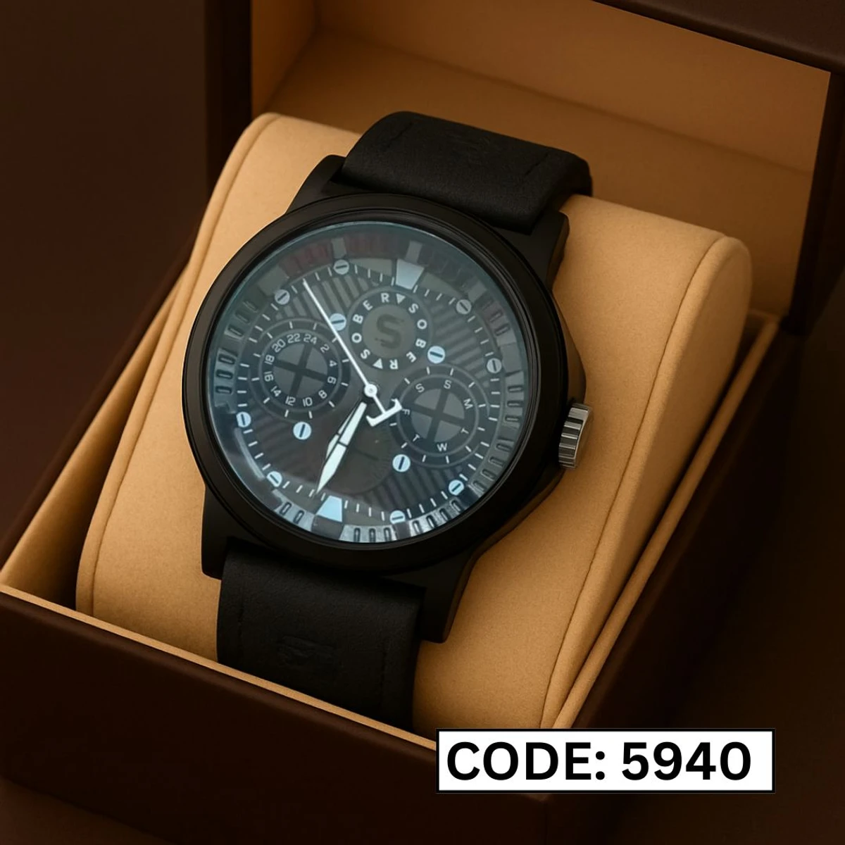 Sober Watch Model 990 Premium Watch Belt Black Dial Black Colour Watch For Man