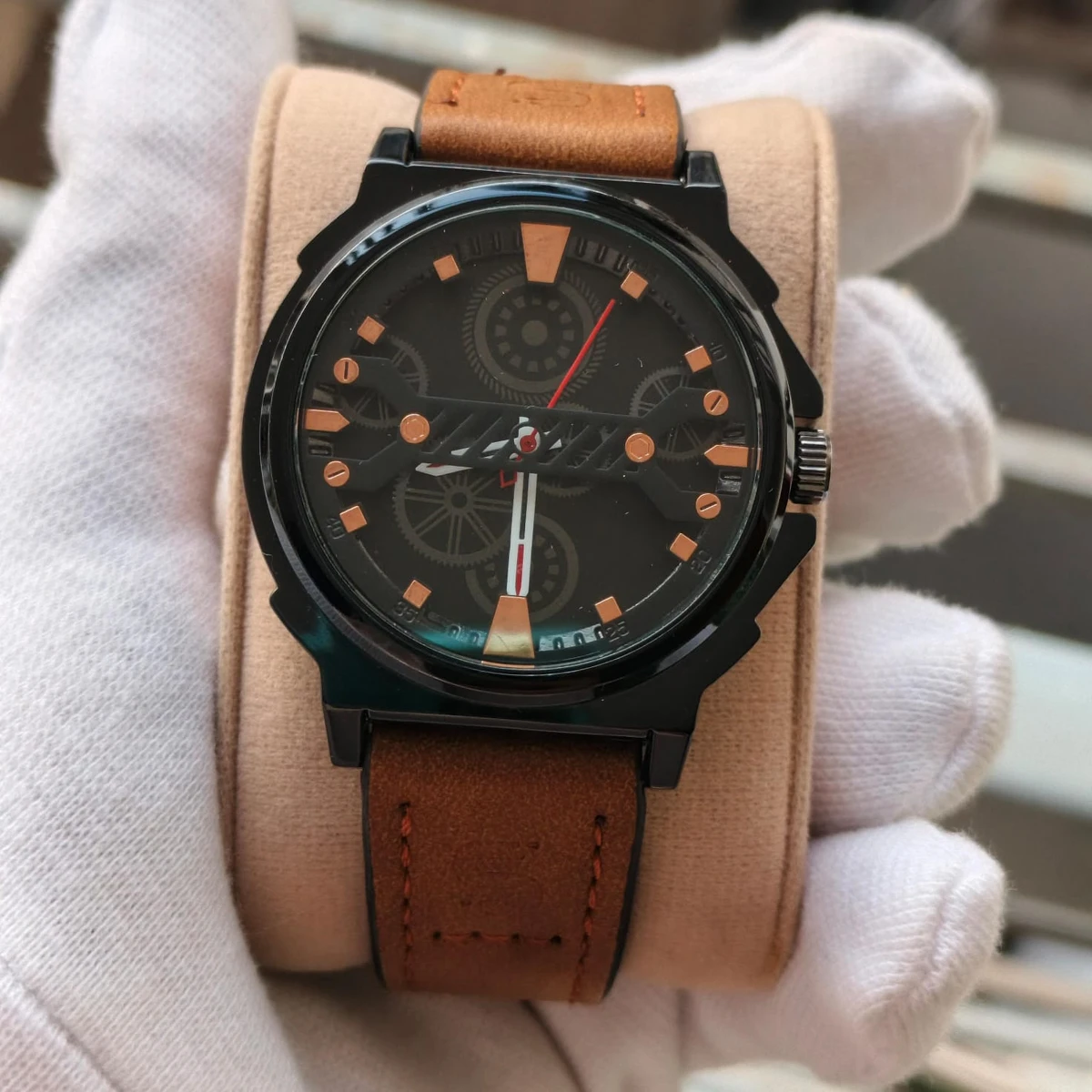 Sober Watch Model 980 Premium Watch Belt Brown Dial Black Colour Watch For Man